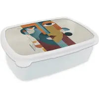 MuchoWow Broodtrommel Wit - Lunchbox Geometrisch - Strakke vormen - Kleurrijk - Brooddoos 18x12x6 cm - Brood lunch box - Broodtrommels voor kinderen en volwassenen