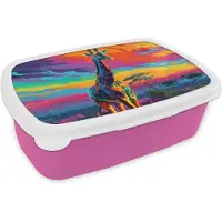 MuchoWow Broodtrommel Roze - Lunchbox Giraffe - Savanna - Lucht - Gekleurd - Brooddoos 18x12x6 cm - Brood lunch box - Broodtrommels voor kinderen en volwassenen