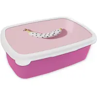 MuchoWow Broodtrommel Roze - Lunchbox Banaan - Stippen - roze - Brooddoos 18x12x6 cm - Brood lunch box - Broodtrommels voor kinderen en volwassenen