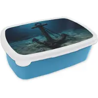 MuchoWow Broodtrommel Blauw - Lunchbox Anker - Ijzer - Zeebodem - Zand - Brooddoos 18x12x6 cm - Brood lunch box - Broodtrommels voor kinderen en volwassenen