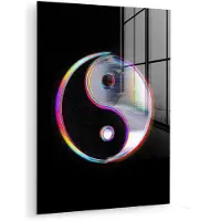 MuchoWow Glasschilderij 120x160 cm - Schilderij acrylglas - Yin-Yang - Cirkel - Regenboog - Foto op glas - Muurdecoratie woonkamer - Wanddecoratie slaapkamer - Schilderijen