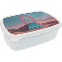 MuchoWow Broodtrommel Wit - Lunchbox Trap - Boog - Sterrenhemel - Brooddoos 18x12x6 cm - Brood lunch box - Broodtrommels voor kinderen en volwassenen