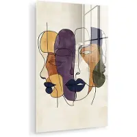 MuchoWow Glasschilderij 120x180 cm - Schilderij acrylglas - Abstract - Overlappende gezichten - Paars - Donkergroen - Foto op glas - Muurdecoratie woonkamer - Wanddecoratie slaapkamer - Schilderijen