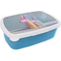 MuchoWow Broodtrommel Blauw - Lunchbox Dier - Ballon - Pasteltinten - Glanzend - Brooddoos 18x12x6 cm - Brood lunch box - Broodtrommels voor kinderen en volwassenen