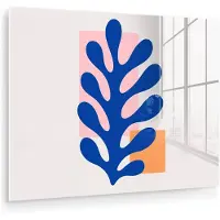 MuchoWow Glasschilderij 160x120 cm - Schilderij acrylglas - Abstract - Blad - Blauw - Rechthoeken - Foto op glas - Muurdecoratie woonkamer - Wanddecoratie slaapkamer - Schilderijen