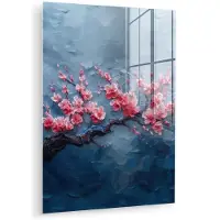 MuchoWow Glasschilderij 120x160 cm - Schilderij acrylglas - Bloesem - Bloem - Roze - Tak - Foto op glas - Muurdecoratie woonkamer - Wanddecoratie slaapkamer - Schilderijen