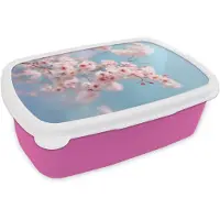 MuchoWow Broodtrommel Roze - Lunchbox Takken - Bloesems - Roze - Brooddoos 18x12x6 cm - Brood lunch box - Broodtrommels voor kinderen en volwassenen