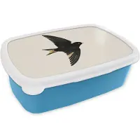 MuchoWow Broodtrommel Blauw - Lunchbox Zwarte zwaluw - Gouden accenten - Lichte achtergrond - Brooddoos 18x12x6 cm - Brood lunch box - Broodtrommels voor kinderen en volwassenen