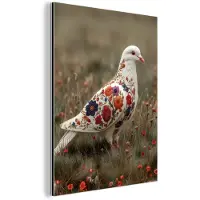 MuchoWow Aluminium schilderij 120x160 cm - Wanddecoratie metaal - Duif - Bloemen - Natuur - Metalen muurdecoratie woonkamer - Decoratie industrieel - Foto op dibond - Industriële accessoires slaapkamer