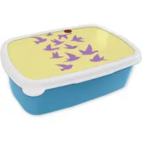 MuchoWow Broodtrommel Blauw - Lunchbox Vogels - Cirkel - Geel - Beweging - Brooddoos 18x12x6 cm - Brood lunch box - Broodtrommels voor kinderen en volwassenen
