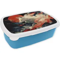 MuchoWow Broodtrommel Blauw - Lunchbox Witte vos - wolken - maan - Brooddoos 18x12x6 cm - Brood lunch box - Broodtrommels voor kinderen en volwassenen