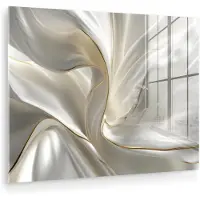 MuchoWow Glasschilderij 160x120 cm - Schilderij acrylglas - Stof - Plooien - Goud - Foto op glas - Muurdecoratie woonkamer - Wanddecoratie slaapkamer - Schilderijen