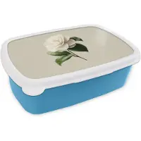 MuchoWow Broodtrommel Blauw - Lunchbox Cameliabloem - Wit - Groen - Brooddoos 18x12x6 cm - Brood lunch box - Broodtrommels voor kinderen en volwassenen