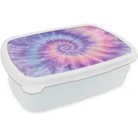 MuchoWow Broodtrommel Wit - Lunchbox Pasteltinten - Paars - Spiraal - Marmer print - Brooddoos 18x12x6 cm - Brood lunch box - Broodtrommels voor kinderen en volwassenen