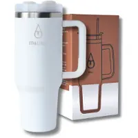 Motivai Tumbler - Wit - 40oz - Travel Cup - RVS Thermosbeker met Handvat en Rietje - Drinkbeker To Go - 1.2 Liter - Koffiebeker - Travel Mug - Thermosbeker - Thermosfles - Thermoskan