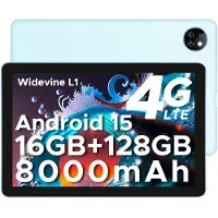 Doogee T10W - Tablet - 16GB RAM (4GB+12GB) + 128GB ROM (1TB/TF) - 4G LTE - 10,1 Inth TUV low blue light - 8000mAh - Android 15 - Dubbele luidsprekers - Face ID - Blauw