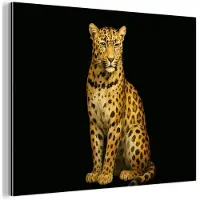 MuchoWow Aluminium schilderij 160x120 cm - Wanddecoratie metaal - Panter - Realistisch - Bruin - Metalen muurdecoratie woonkamer - Decoratie industrieel - Foto op dibond - Industriële accessoires slaapkamer