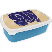 MuchoWow Broodtrommel Blauw - Lunchbox Okergeel - Blauw - Eenvoudige lijnen - Brooddoos 18x12x6 cm - Brood lunch box - Broodtrommels voor kinderen en volwassenen