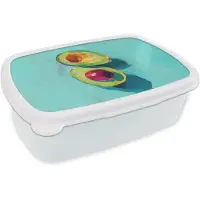 MuchoWow Broodtrommel Wit - Lunchbox Avocado - Groen - Pit - Schaduw - Brooddoos 18x12x6 cm - Brood lunch box - Broodtrommels voor kinderen en volwassenen