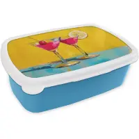 MuchoWow Broodtrommel Blauw - Lunchbox Glazen - Cocktail - Citroen - Kers - Brooddoos 18x12x6 cm - Brood lunch box - Broodtrommels voor kinderen en volwassenen
