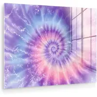 MuchoWow Glasschilderij 160x120 cm - Schilderij acrylglas - Pasteltinten - Paars - Spiraal - Marmer - Foto op glas - Muurdecoratie woonkamer - Wanddecoratie slaapkamer - Schilderijen