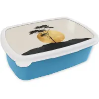 MuchoWow Broodtrommel Blauw - Lunchbox Zwarte boom - Gouden cirkel - Heuvel - Brooddoos 18x12x6 cm - Brood lunch box - Broodtrommels voor kinderen en volwassenen