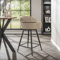 Dimehouse Set van 2 barkrukken Sienna Bouclé zand ronde rug draaibaar