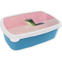 MuchoWow Broodtrommel Blauw - Lunchbox Beker - Rietje - Minimalistisch - Groen - Brooddoos 18x12x6 cm - Brood lunch box - Broodtrommels voor kinderen en volwassenen