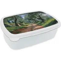 MuchoWow Broodtrommel Wit - Lunchbox Pad - Bomen - Schaduw - Brooddoos 18x12x6 cm - Brood lunch box - Broodtrommels voor kinderen en volwassenen