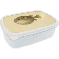 MuchoWow Broodtrommel Wit - Lunchbox Stekels - Vis - Opgeblazen - Bruin - Brooddoos 18x12x6 cm - Brood lunch box - Broodtrommels voor kinderen en volwassenen