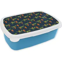MuchoWow Broodtrommel Blauw - Lunchbox Bliksemschichten - Oranje - Dinosaurussen - Brooddoos 18x12x6 cm - Brood lunch box - Broodtrommels voor kinderen en volwassenen