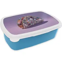 MuchoWow Broodtrommel Blauw - Lunchbox Edelstenen - Glitters - Paars - Kleurrijk - Brooddoos 18x12x6 cm - Brood lunch box - Broodtrommels voor kinderen en volwassenen