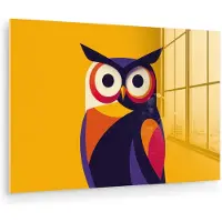 MuchoWow Glasschilderij 180x120 cm - Schilderij acrylglas - Uil - Grafisch - Kleurrijk - Ogen - Foto op glas - Muurdecoratie woonkamer - Wanddecoratie slaapkamer - Schilderijen