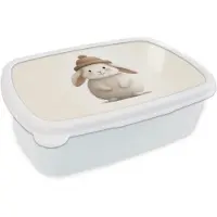 MuchoWow Broodtrommel Wit - Lunchbox Konijn - Muts - Oren - Beige - Brooddoos 18x12x6 cm - Brood lunch box - Broodtrommels voor kinderen en volwassenen