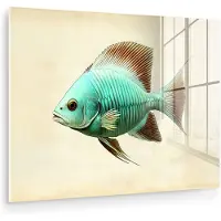 MuchoWow Glasschilderij 160x120 cm - Schilderij acrylglas - Schubben - Vis - Mint - Minimalistisch - Foto op glas - Muurdecoratie woonkamer - Wanddecoratie slaapkamer - Schilderijen