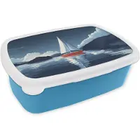 MuchoWow Broodtrommel Blauw - Lunchbox Zeilboot - Donkere bergen - Stilte - Brooddoos 18x12x6 cm - Brood lunch box - Broodtrommels voor kinderen en volwassenen