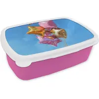 MuchoWow Broodtrommel Roze - Lunchbox Ballonnen - Goud - Stervorm - Roze - Brooddoos 18x12x6 cm - Brood lunch box - Broodtrommels voor kinderen en volwassenen