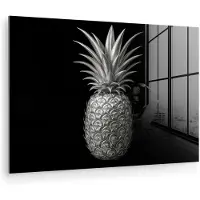 MuchoWow Glasschilderij 180x120 cm - Schilderij acrylglas - Ananas - Gedetailleerd - Bladeren - Foto op glas - Muurdecoratie woonkamer - Wanddecoratie slaapkamer - Schilderijen
