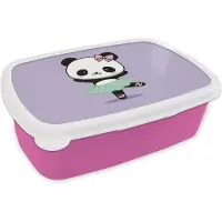 MuchoWow Broodtrommel Roze - Lunchbox Dansende panda - Paars - Sierlijk - Kawaii - Brooddoos 18x12x6 cm - Brood lunch box - Broodtrommels voor kinderen en volwassenen