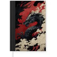 MuchoWow Notitieboek - Schrijfboek - Zwarte draak - Rookwolken - Rood - Notitieboekje klein - A5 formaat - Schrijfblok