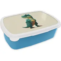 MuchoWow Broodtrommel Blauw - Lunchbox Stekels - Dino - Blauw - Gespierd - Brooddoos 18x12x6 cm - Brood lunch box - Broodtrommels voor kinderen en volwassenen