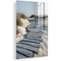 MuchoWow Glasschilderij 120x180 cm - Schilderij acrylglas - Pad - Planken - Duinen - Gras - Foto op glas - Muurdecoratie woonkamer - Wanddecoratie slaapkamer - Schilderijen