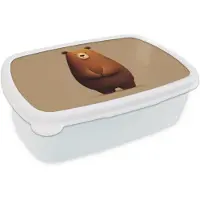 MuchoWow Broodtrommel Wit - Lunchbox Beer - Minimalistisch - Bruin - Brooddoos 18x12x6 cm - Brood lunch box - Broodtrommels voor kinderen en volwassenen