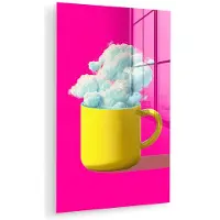 MuchoWow Glasschilderij 120x180 cm - Schilderij acrylglas - Mok - Wolken - Roze - Minimalitisch - Foto op glas - Muurdecoratie woonkamer - Wanddecoratie slaapkamer - Schilderijen