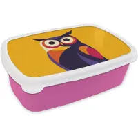 MuchoWow Broodtrommel Roze - Lunchbox Uil - Grafisch - Kleurrijk - Ogen - Brooddoos 18x12x6 cm - Brood lunch box - Broodtrommels voor kinderen en volwassenen