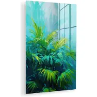 MuchoWow Glasschilderij 120x180 cm - Schilderij acrylglas - Bladeren - Groen - Schilderij - Abstract - Foto op glas - Muurdecoratie woonkamer - Wanddecoratie slaapkamer - Schilderijen