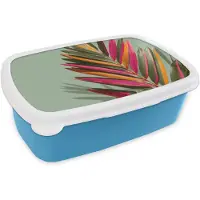 MuchoWow Broodtrommel Blauw - Lunchbox Tak - Bladeren - Kleurrijk - Schaduw - Brooddoos 18x12x6 cm - Brood lunch box - Broodtrommels voor kinderen en volwassenen