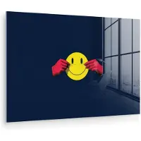 MuchoWow Glasschilderij 180x120 cm - Schilderij acrylglas - Smiley - Geel - Handen - Minimalistisch - Foto op glas - Muurdecoratie woonkamer - Wanddecoratie slaapkamer - Schilderijen