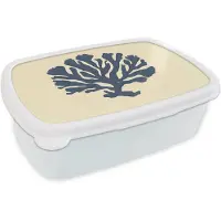 MuchoWow Broodtrommel Wit - Lunchbox Blauw koraal - Vertakkingen - Beige - Brooddoos 18x12x6 cm - Brood lunch box - Broodtrommels voor kinderen en volwassenen