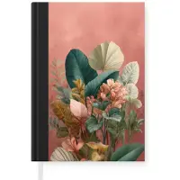 MuchoWow Notitieboek - Schrijfboek - Tropische bladeren - Bloemen - Roze - groen - Notitieboekje klein - A5 formaat - Schrijfblok